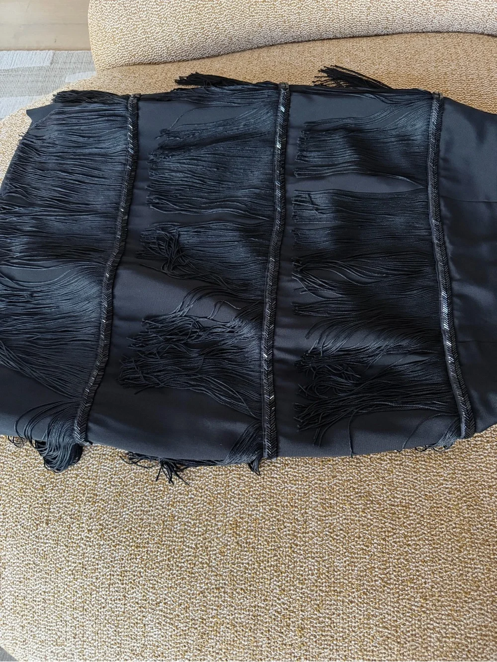 1980s AJ Bari Black Fringe Halter cocktail dress